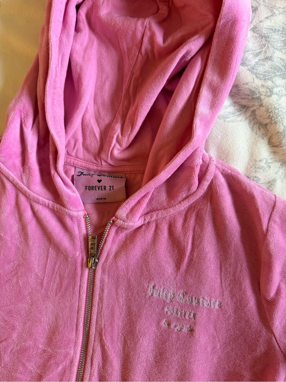 Forever 21 Hot Pink Hooded Zip-Up Sweatshirt